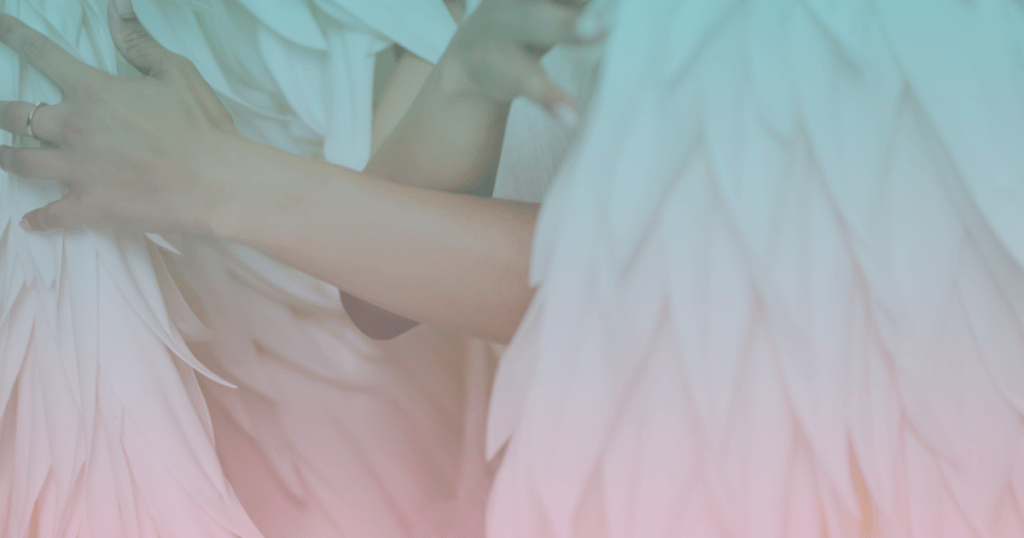 Featured image with an angel serenely enveloped in her soft white wings for the multisensory Ethereal Concept: "Ethereal Storytelling - Angel Concept: Soul Light as a Cloud".