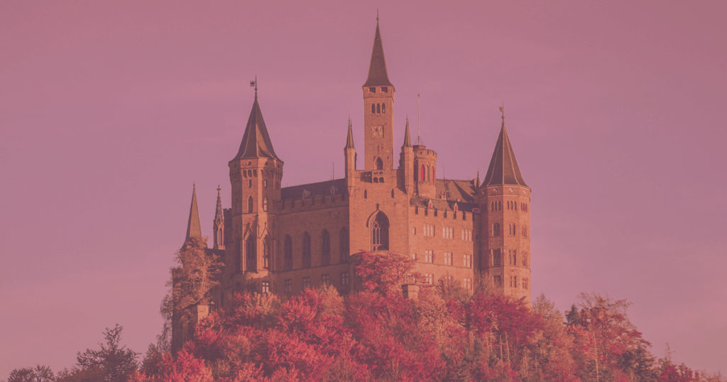 Featured image with a fairytale castle in the autumnal forest for the Ethereal Concept: "Ethereal Storytelling - Autumn Fae Concept: The Moonlit Rite of Passage".